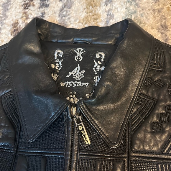 Al Wissam Black Embossed Leather Bomber Jacket Size 56 Luxury Sweet Wear Black - Picture 5 of 13